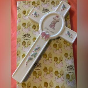 Precious Moments White Cross with Pink and Green Details